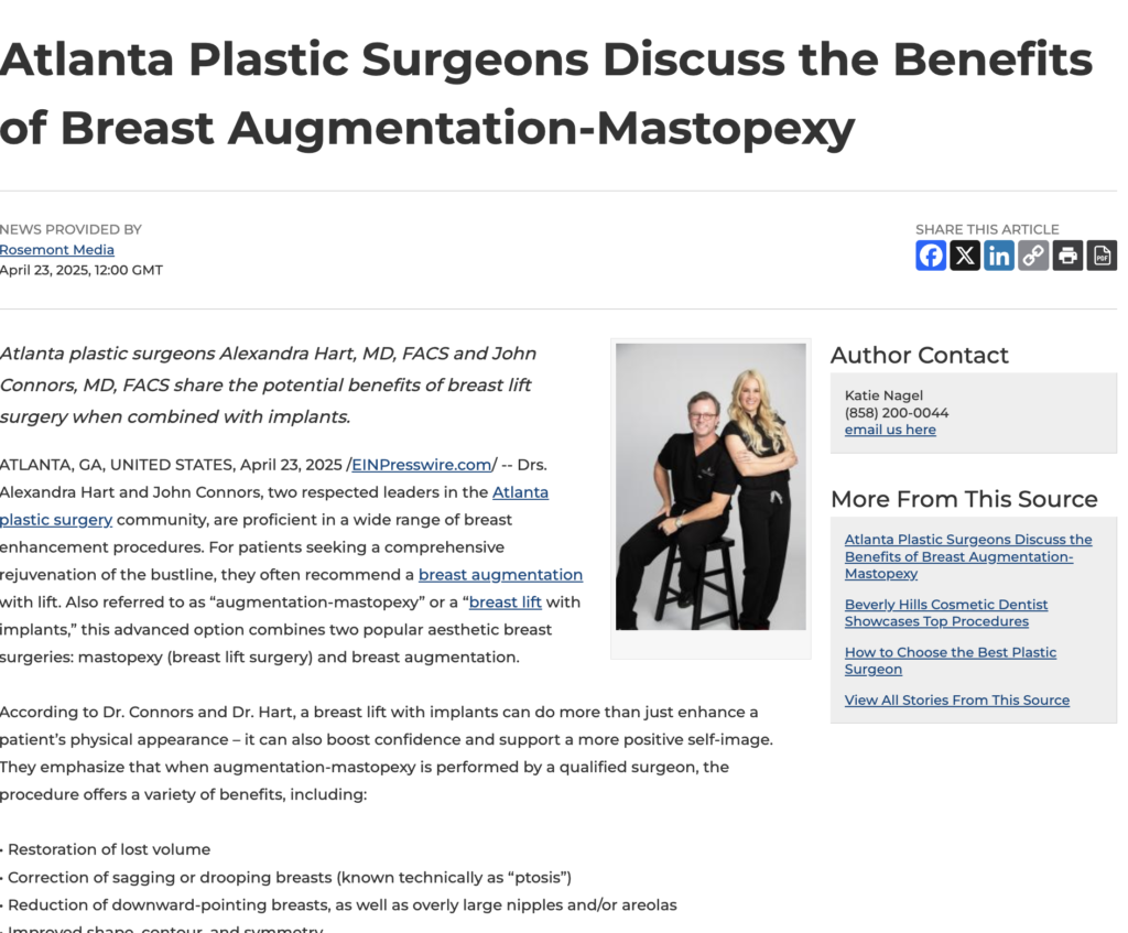 Atalanta Plastic Surgeons on the Advantages of Breast Lift Surgery with Implants