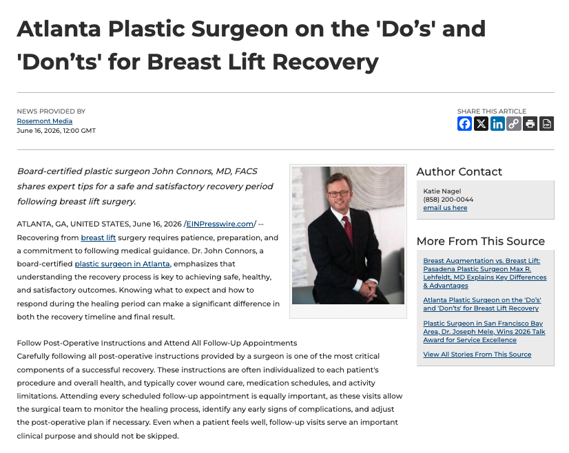 Board-certified Atlanta plastic surgeon details “do’s” and “don’ts” for breast lift recovery.